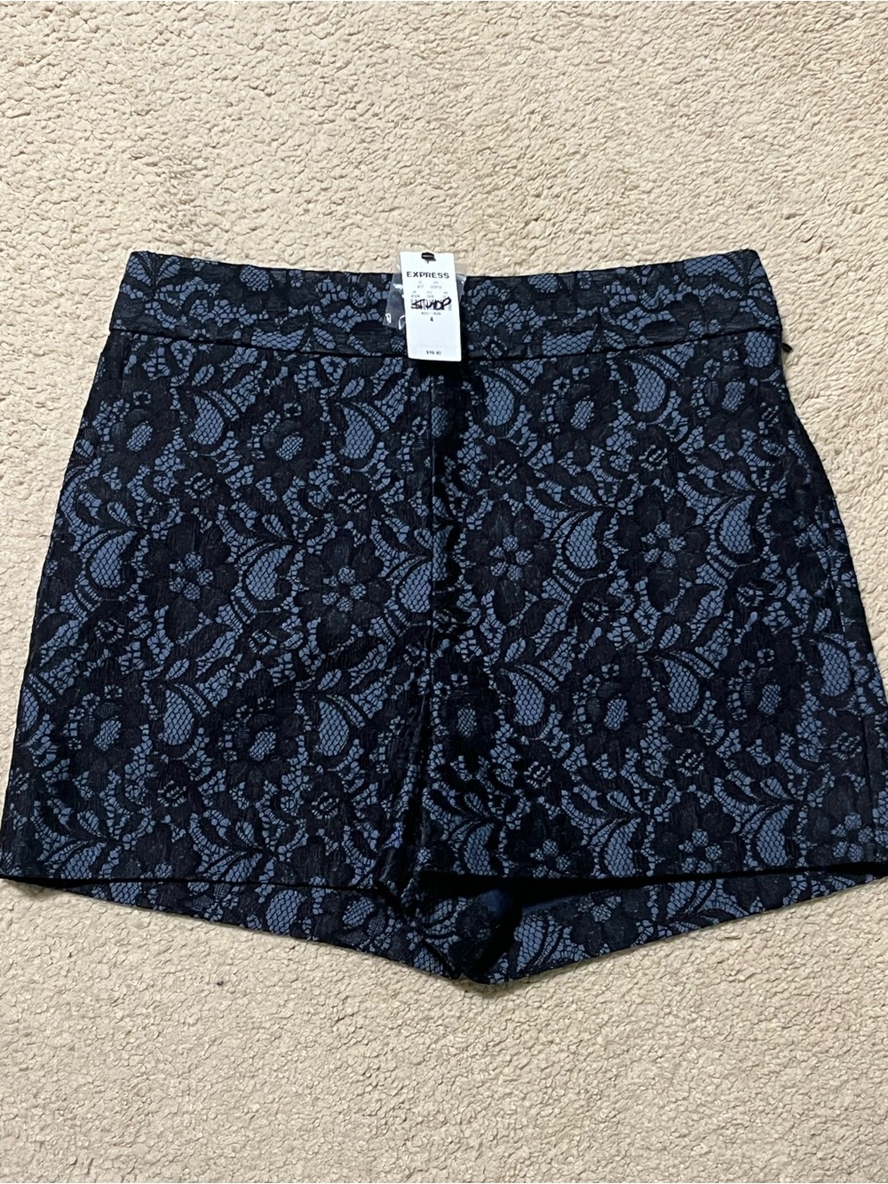 Express Floral Lace Overlay Shorts in Black and Blue - Womens Size - New w/Tags